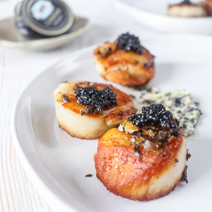 Seared Scallops with Seaweed Butter + Hackleback Caviar